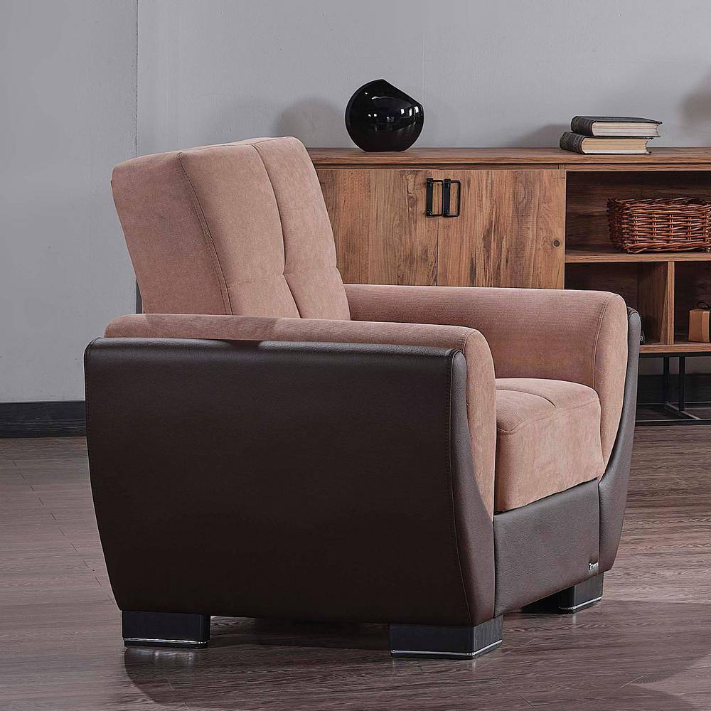 Beige Brown Modern Leather Accent Chair with Storage