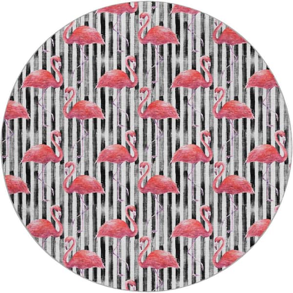 Dream Shag Premium Machine Washable Abstract ADS204 Pink 8 ft. x 8 ft. Round Rug