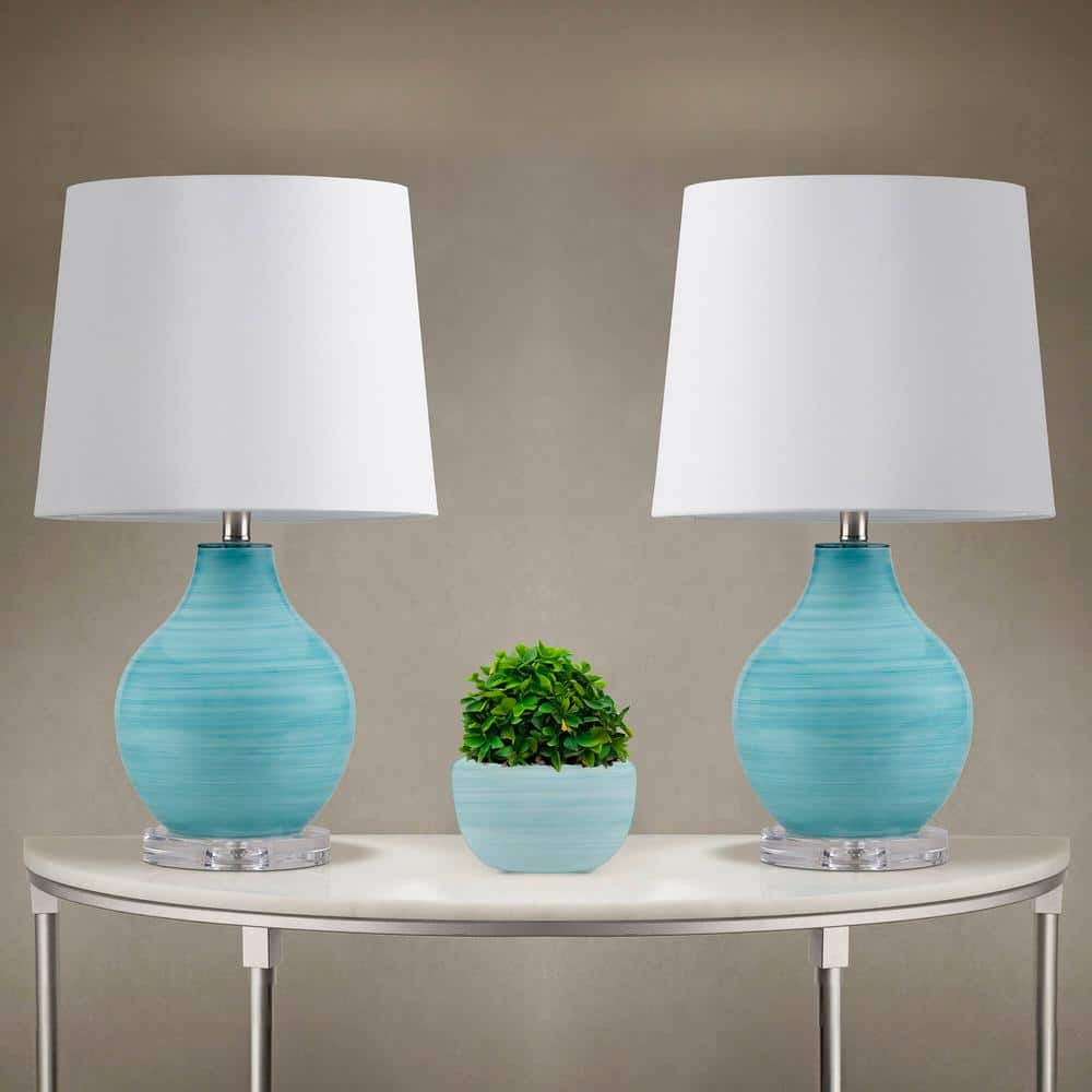 Maelle Blue Aqua Swirl Glass Table Lamp with White Shade