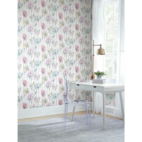 Lisa Audit White and Pink Modern Poppy Peel and Stick Wallpaper (Covers 28.29 sq. ft.)