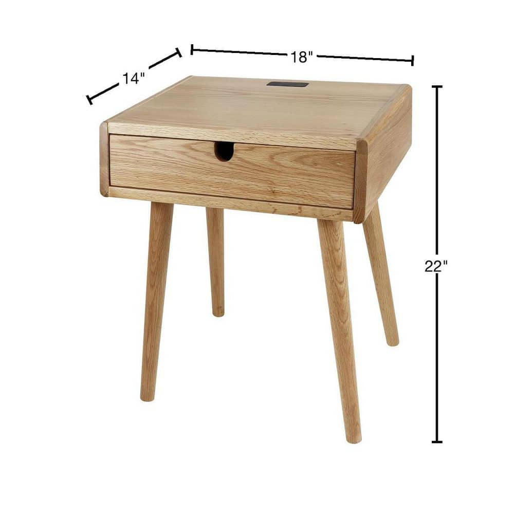 Natural Oak Nightstand with USB Ports and Drawer