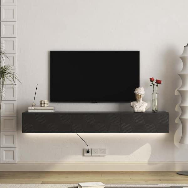 Unbranded 66.9 in. W x 11.8 in. D Black Floating TV Stand Decorative Wall Shelf Wall Mounted TV Console with LED Lights