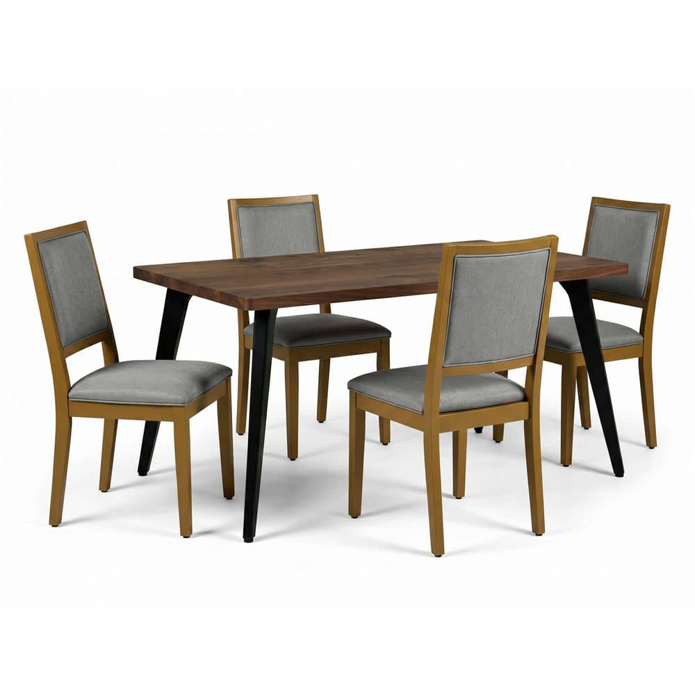 LANCELOT 5-Piece Rectangular Walnut and Gray MDF Top Dining Room Set Seats 4