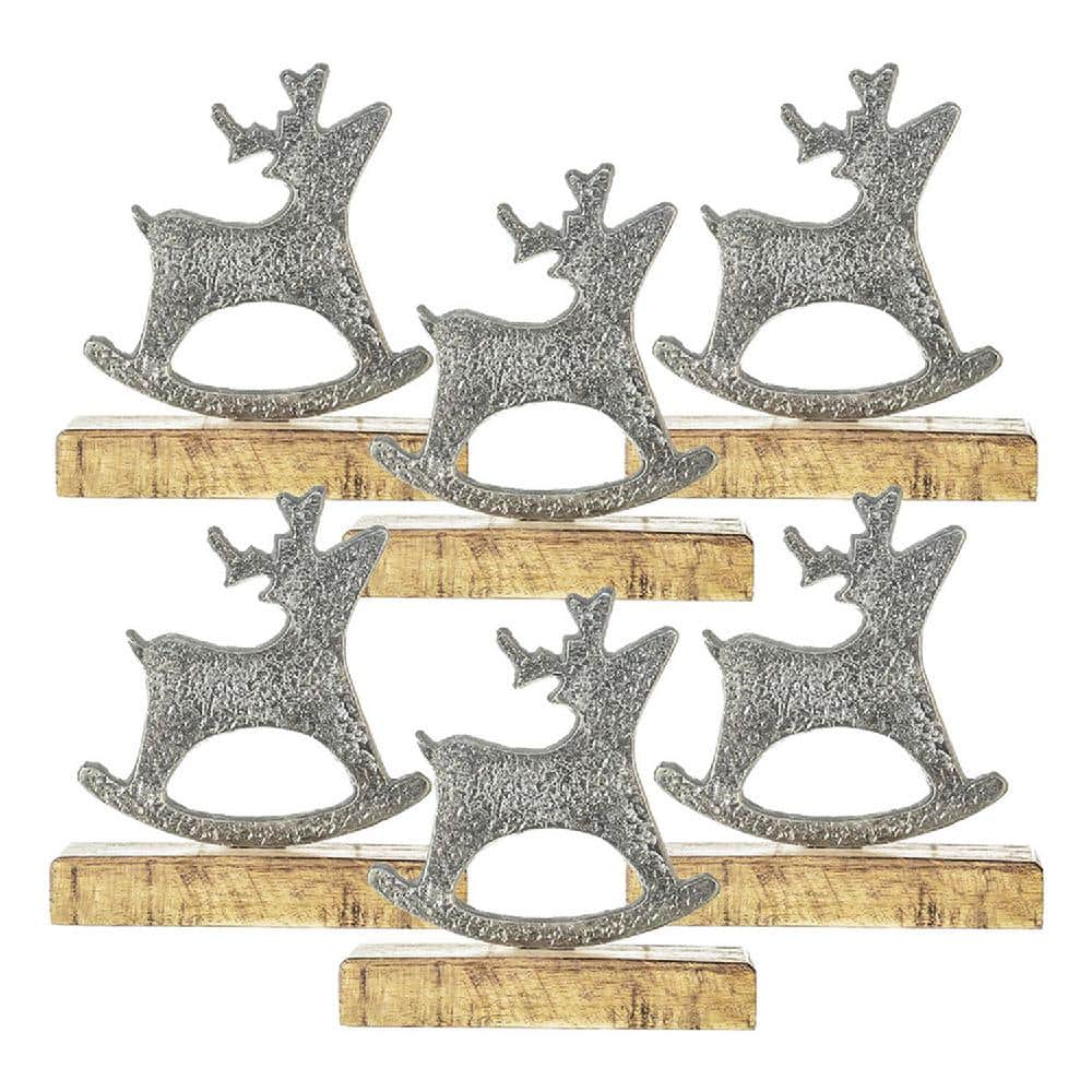A & B Home Aluminum Rocking Deer On Mango Wood Base - Set of 6 - Black ...