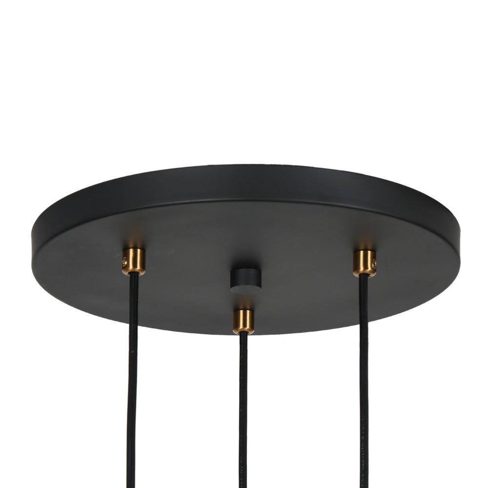 Matte Black and Gold 3-Light Glass Pendant Chandelier