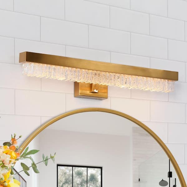 LNC Nunauplius 26 in. 1-Light Plating Brass Linear Wall Sconce with Handmade Ripple Glass