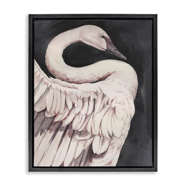 Stupell Industries Swan Portrait on Grey by Grace Popp Black Floater Frame Animal Graphic Art Print 21 in. x 17 in.