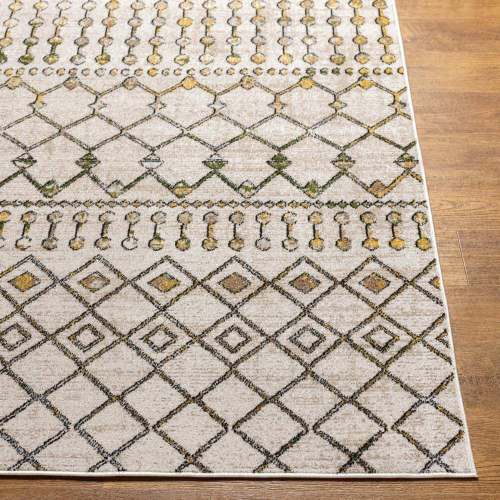 Global-Inspired Beige and Gray Washable Synthetic Area Rug, 5' x 7'