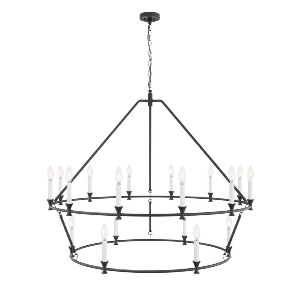 49.2 in. 18-Light 2-Tiers Wagon Wheel Chandelier Large Farmhouse Round Cand
