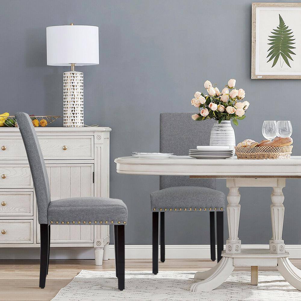 Set of 2 Gray Linen Upholstered Parsons Side Chairs