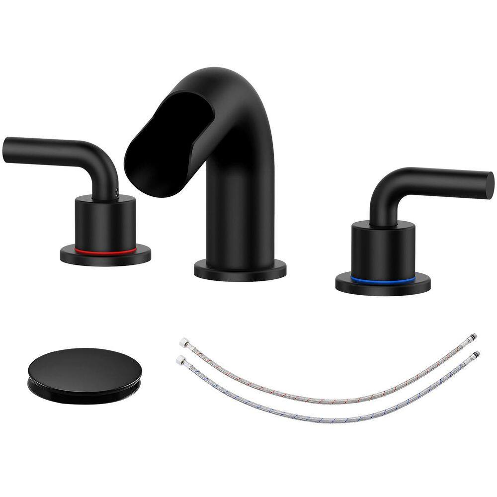 Waterfall 8 in. Widespread Double Handle Bathroom Faucet 3-Hole with Pop-Up Drain in Matte Black price history on PriceWatchPro