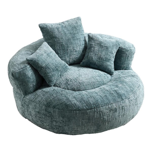 HOMEFUN Modern Comfy Teal Chenille Upholstery Bean Bag Round Accent Arm Chair