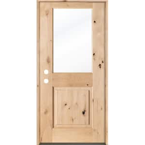 36 in. x 80 in. Rustic Half-Lite Clear Low-E IG Unfinished Wood Alder Right-Hand Inswing Exterior Prehung Front Door