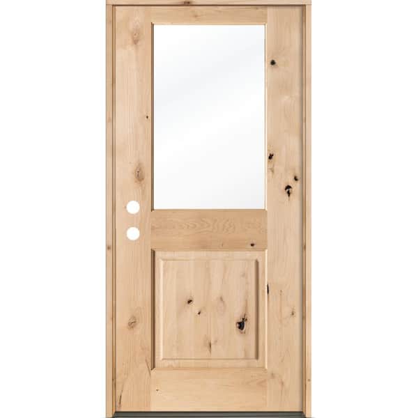 Krosswood Doors 36 in. x 80 in. Rustic Half-Lite Clear Low-E IG Unfinished Wood Alder Right-Hand Inswing Exterior Prehung Front Door