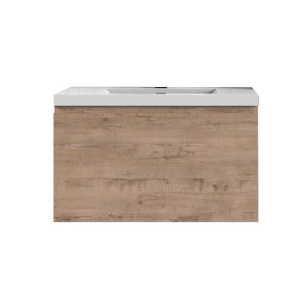 Bremen Cabinetry Bremen 36 in. W x 20 in D x 22.5 in H Single Sink Floating Bath Vanity with Inside Drawers in White Oak with White Top