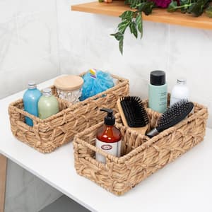 Set of 2 Multi-Purpose Wicker Baskets with Dividers, Natural