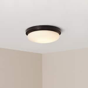 15 in. 225-Watt Equivalent Oil-Rubbed Bronze Integrated LED Flush Mount with Frosted Glass Shade