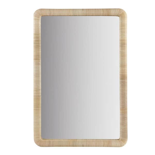 Unbranded Natural 39 in. W x 26 in. H Rattan Rectangle MDF Framed Mirror Environmentally Friendly