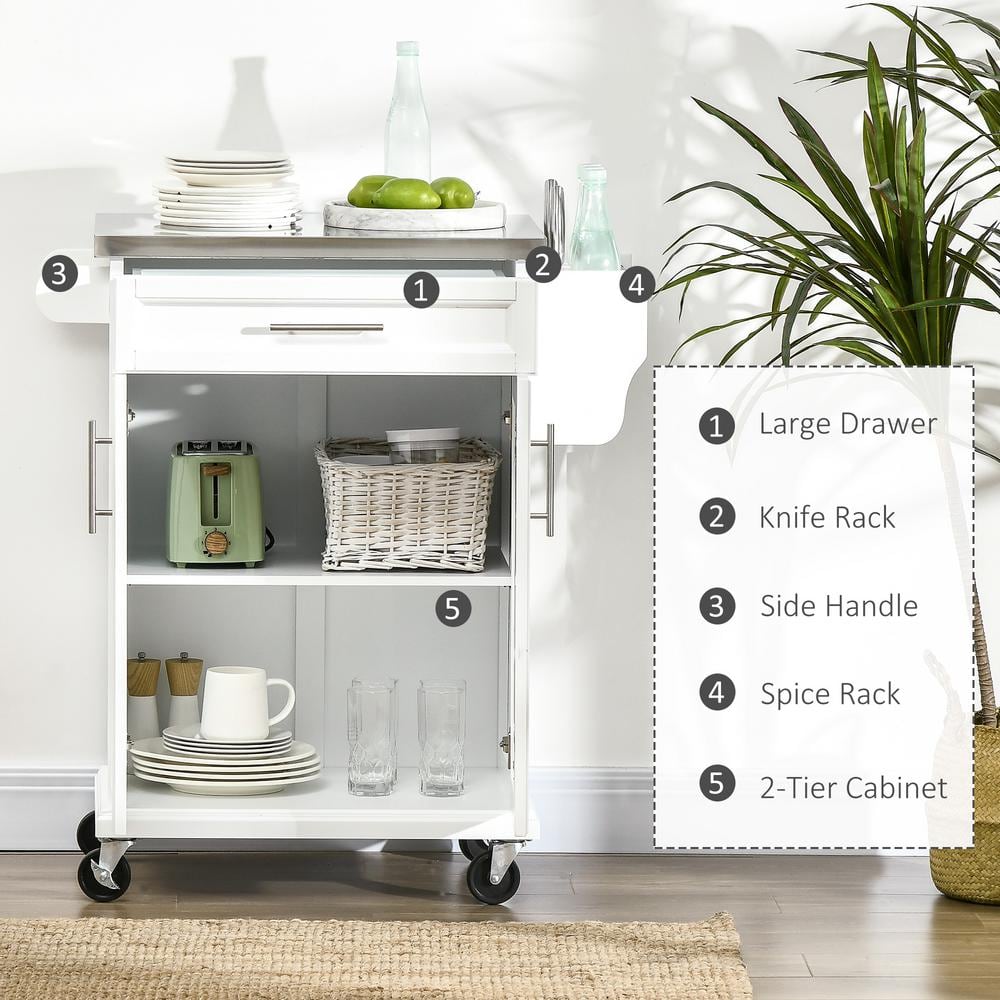 White Wood 33 in. Kitchen Island with Drawers - thumbnail 6