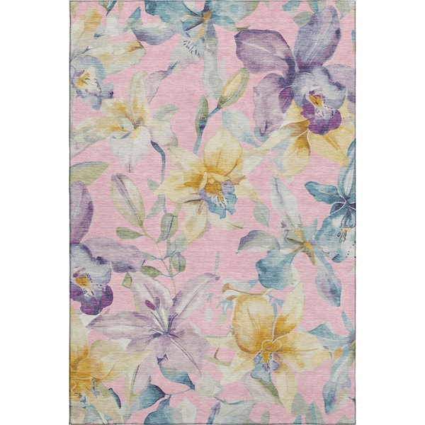 Mayfield Premium Machine Washable Abstract AMF2262 Pink 5 ft. x 7 ft. 6 in. Area Rug