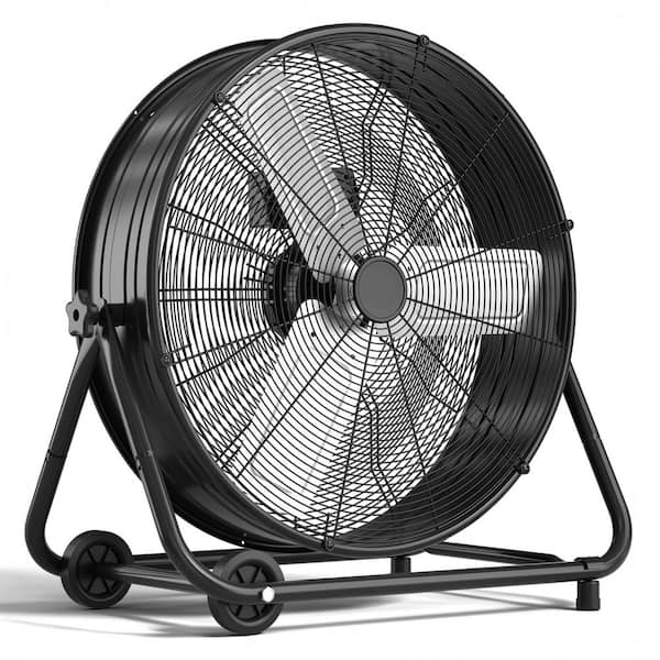 30 in. 3-Speeds High Velocity Drum Fan in Black, 360° Oscillation, Built-In Handle, Commercial or Industrial Fan