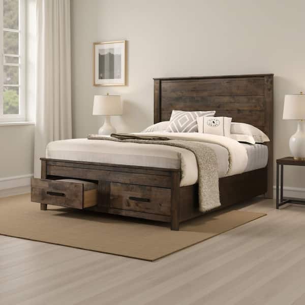 Frio Brown Wood Frame Queen Size Platform Bed with Storage