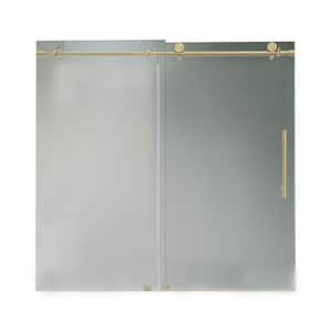 60 in. W x 76 in. H Frameless Sliding Shower Door in Brushed Gold with Explosion-Proof Clear Glass