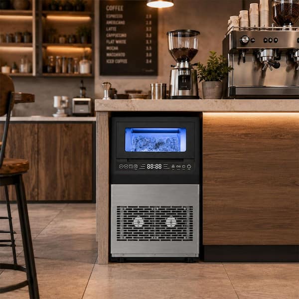 14.17 in. 80 lb./24H Full Size Cubes Freestanding/Built-In Ice Maker in Stainless Steel with Dual Water Supply Options
