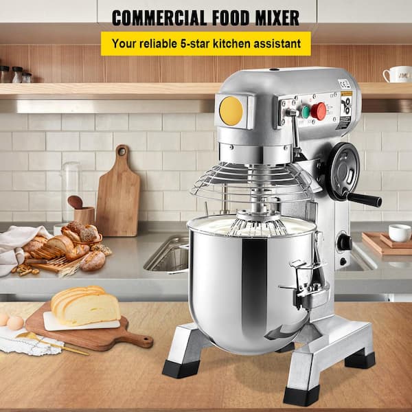 15 qt. Commercial Food Mixer, 500W Electric Mixer with Timer, Stainless Steel Bowl, 3 Adjustable Speeds in Silver