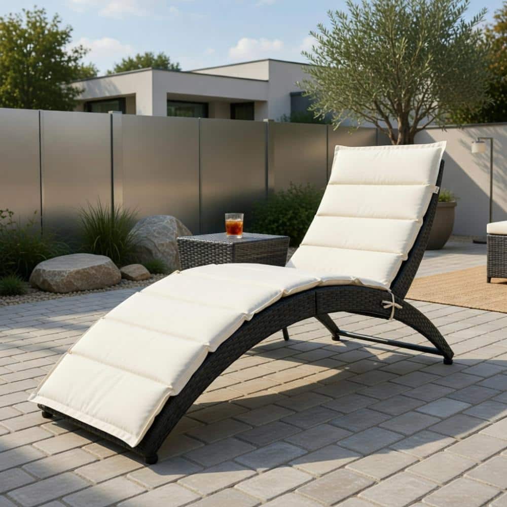 White Adjustable Back Rattan Outdoor Chaise Lounge, Portable Lawn And Patio Recliner price history on PriceWatchPro