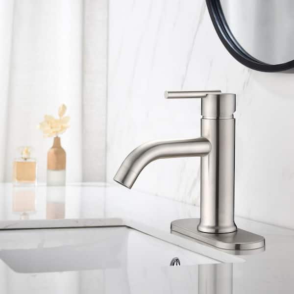 Linnaea Single-Handle Single-Hole Bathroom Faucet with Deck Plate Vanity Sink Faucet in Brushed Nickel
