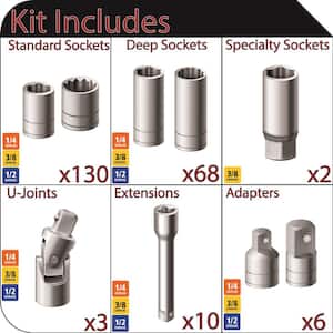1/4 in. x 3/8 in. and 1/2 in. Drive Socket and Accessory Set (219-Piece)
