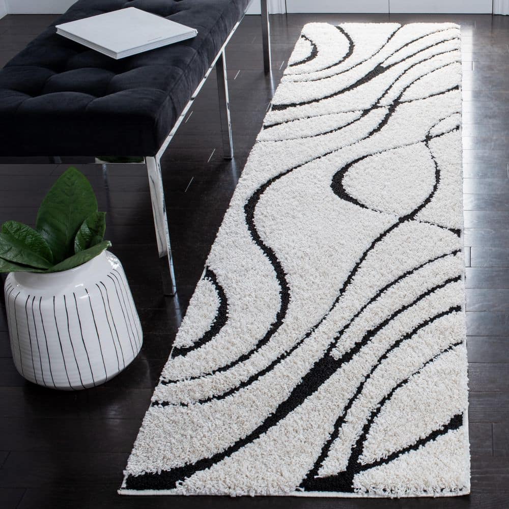 Florida Shag 2 ft. x 21 ft. Ivory/Black Solid Color Runner Rug price history on PriceWatchPro