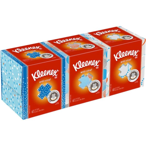 Pack of 8 Kleenex Anti-Viral Facial Tissue Cube,68 3-PLY Tissues 