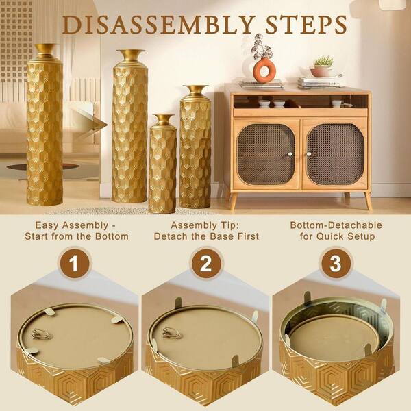 33 in. Large Gold Hexagon Textured Metal Cylinder Floor Decorative