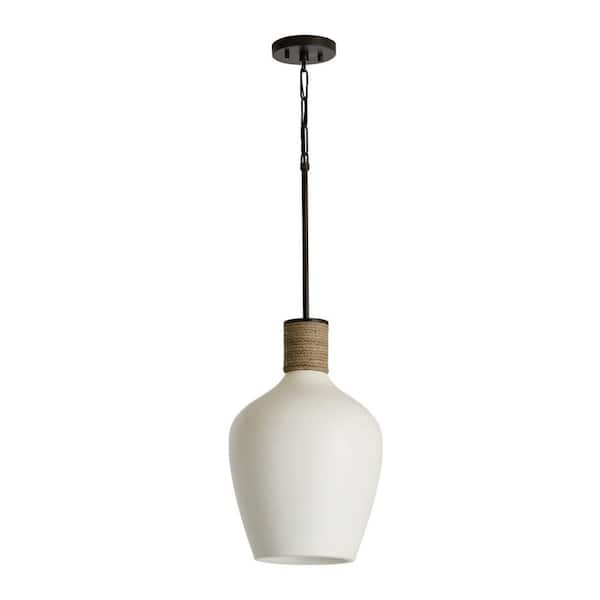 Destin 60-Watt 1-Light Pewter Teardrop Pendant with Soft White Ceramic Shade and No Bulbs Included