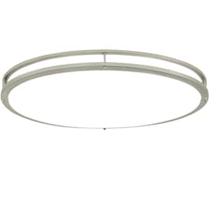 32 in. 65-Watt Oval Integrated LED Flush Mount Ceiling Light Fixture with Remote, Brush Nickel Finish