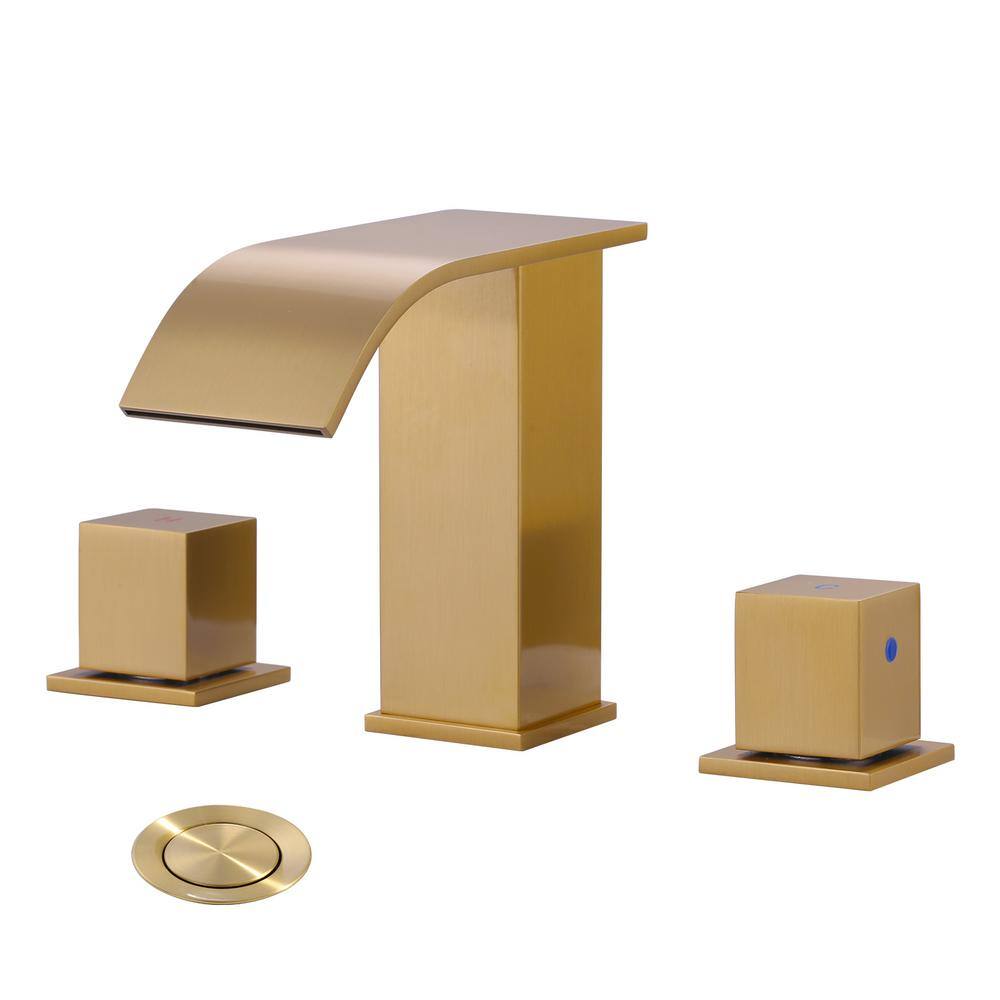 Brushed Gold 8-Inch Widespread Double Handle Waterfall Faucet