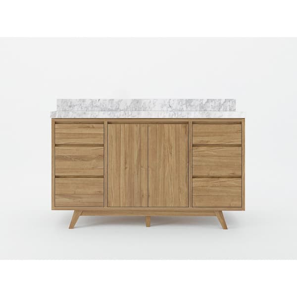 Willow Collections Madison Teak 60 in. W x 22 in. D x 36 in. H Single Sink Bath Vanity in Golden Teak with 2 in Carrara Marble Top