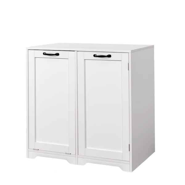 31.5 in. W x 15.75 in. D x 30 in. H White MDF Freestanding Linen Cabinet with Laundry Hamper