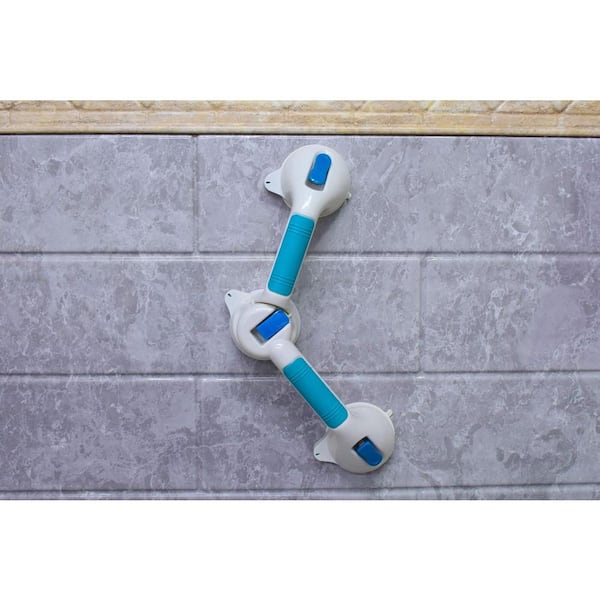 20 in. Triple Suction Grab Bar with 180° Swiveling Action and Safegrip Bath Handle in Teal Finish