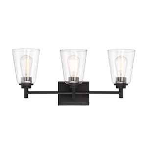 Westin 22.5 in. 3-Light Matte Black Modern Industrial Vanity with Clear Glass Shades