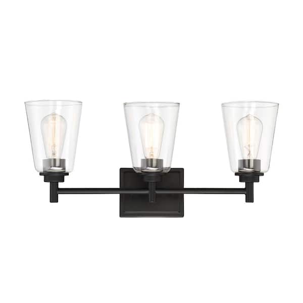 Westin 22.5 in. 3-Light Matte Black Industrial Vanity Light with Clear Glass Shades