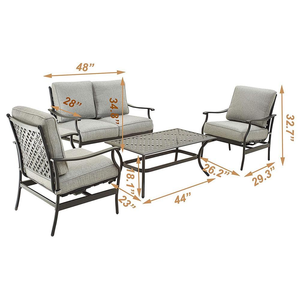 Gray Cushioned 4-Piece Steel Patio Conversation Set