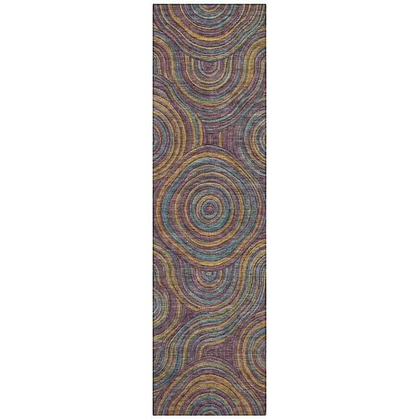Chantille Machine Washable Indoor/Outdoor Abstract ACN3032 Plum 2 ft. x 7 ft. Runner Rug