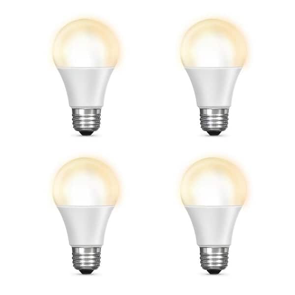 60-Watt Equivalent A19 Smart Wi-Fi Dimmable E26 LED Light Bulb Works with Alexa/Google Home, Soft White 2700K (4-Pack)