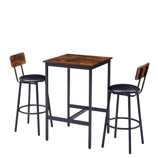 3-Piece Metal Frame Outdoor Dining Set-Rustic Brown
