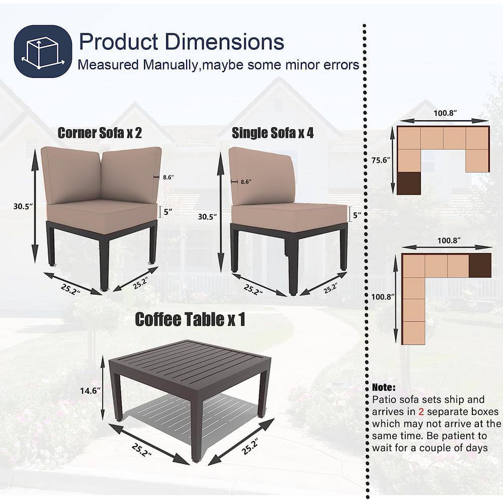 14-Piece Sand Iron Patio Sectional Set with Cushions