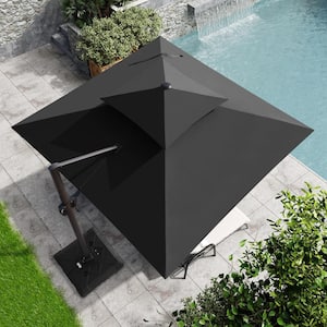 Double top 11 ft. x 11 ft. Rectangular Heavy-Duty 360-Degree Rotation Cantilever Patio Umbrella in Black