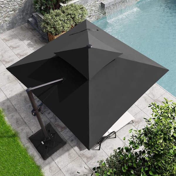 Pellebant Double top 11 ft. x 11 ft. Rectangular Heavy-Duty 360-Degree Rotation Cantilever Patio Umbrella in Black